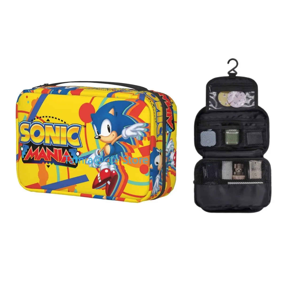 

Sonics The Hedgehog Makeup Bag for Women Travel Cosmetic Organizer Fashion Video Game Hanging Storage Toiletry Bags