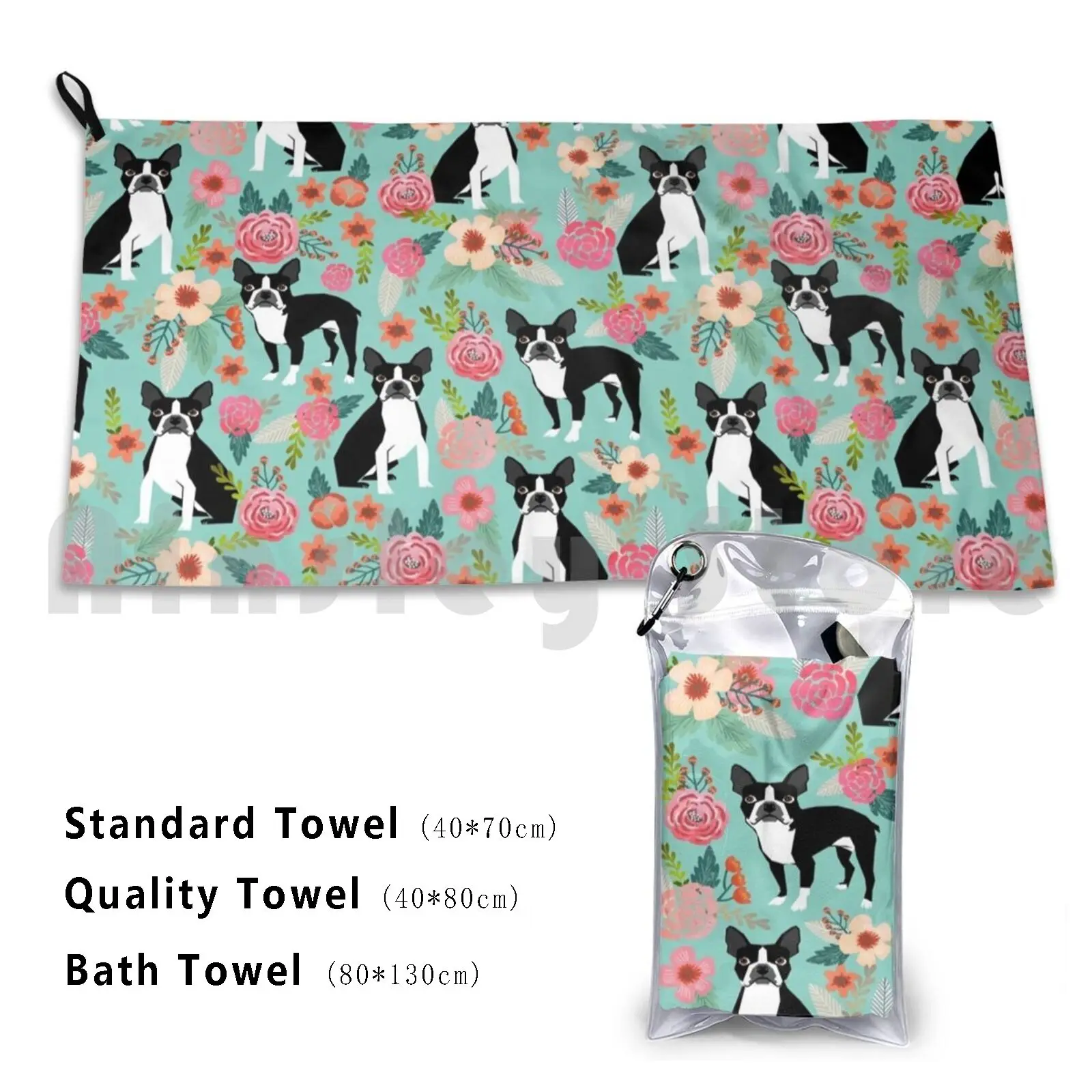 

Boston Terrier Florals Pattern-Cute Dog Design , Dog , Boston Terrier Bath Towel Beach Cushion Boston Terrier
