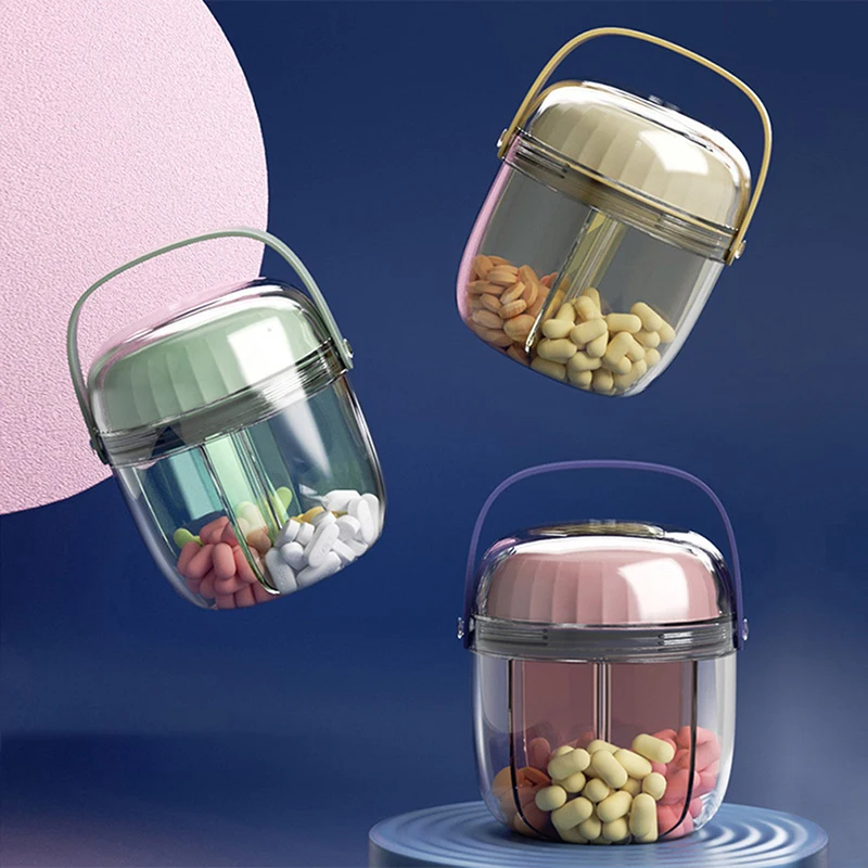 

1PC Moisture-Proof Pill Box Rotary Pills Box Tablets Vitamin Organizer Weekly Pill Box 4 Grid Medicine Storage Box