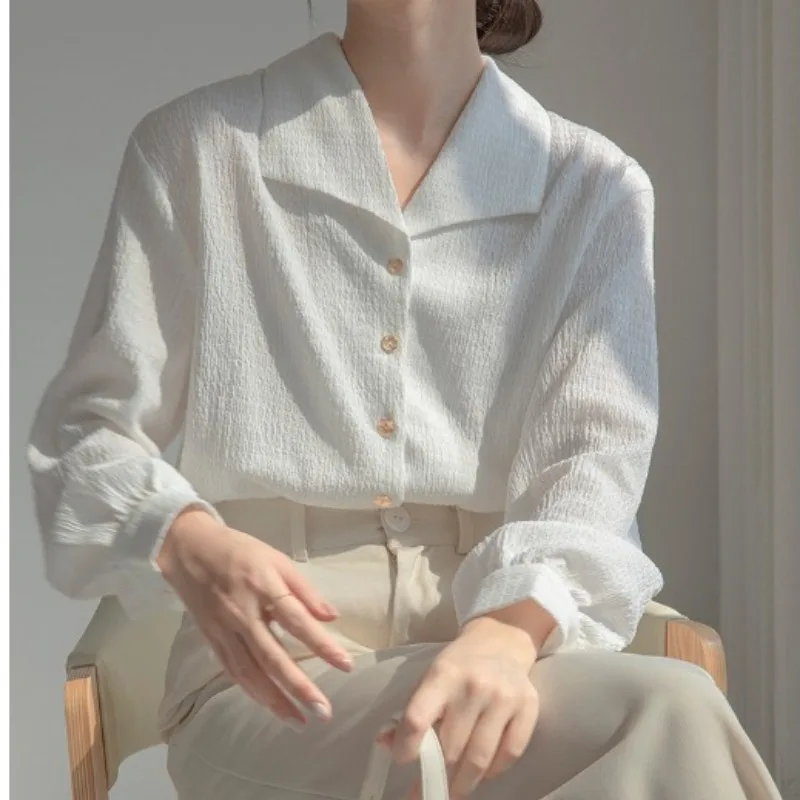 Женская Офисная Рубашка С Длинным Рукавом Элегантная Белая Свободная Блузка