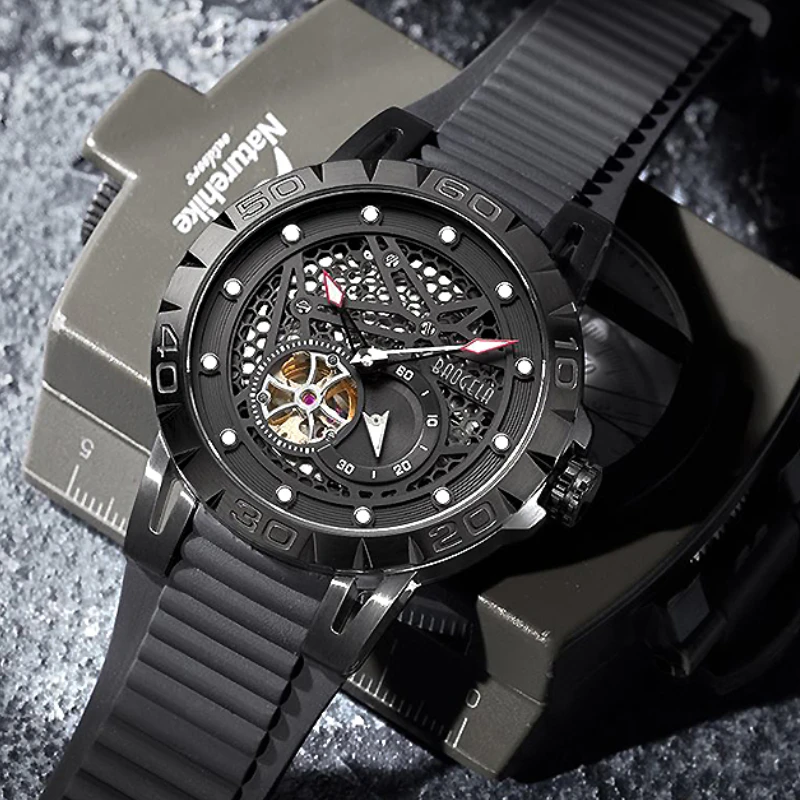 

BAOGELA new Top Brand Luxury Men's Watches Skeleton Automatic Mechanical Watch for Men Waterproof Wristwatch 6772 black