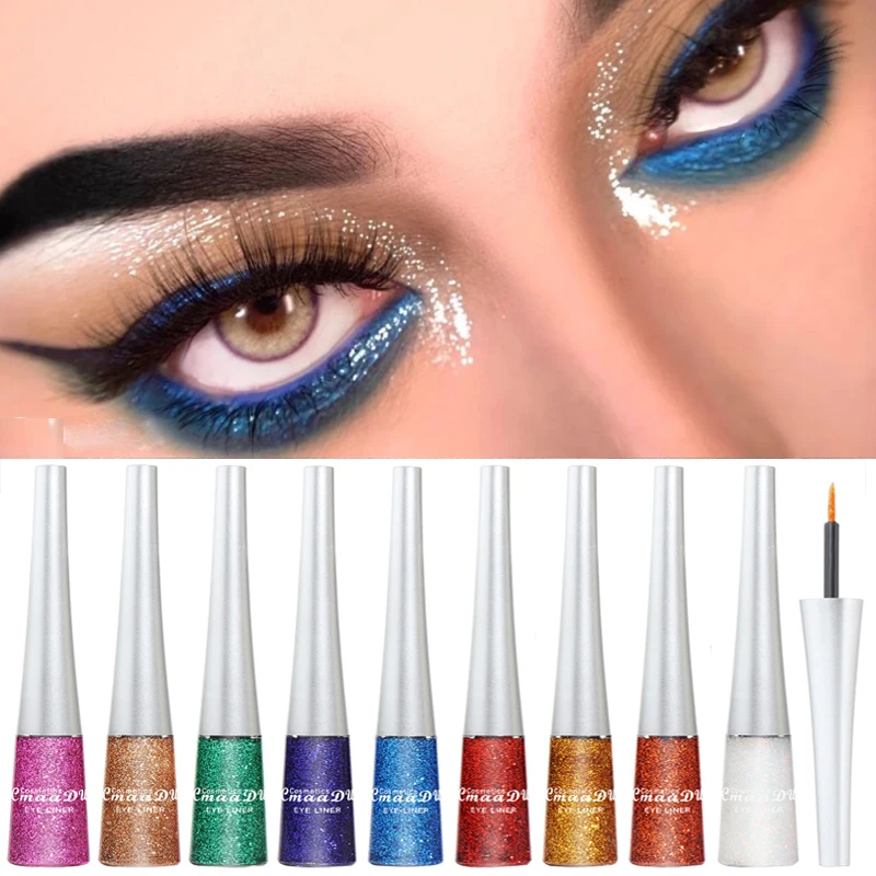 Colorful Glitter Liquid Eyeliner Quick Dry Waterproof Long Lasting Eyeliner White Gold Blue Purple Charming Eye Pigment Makeup