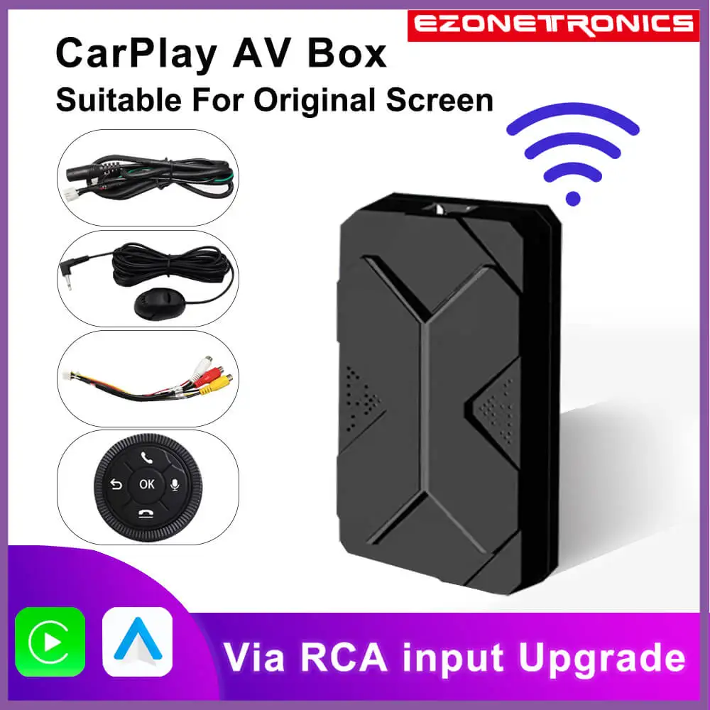CarPlay Универсальный беспроводной Apple CarPlay AV Box оригинальный автомобильный экран обновление через RCA вход подключи и работай Android Авто зеркальн...