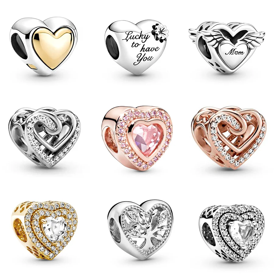 

925 Sterling Silver Beads Diy Rose Gold Heart Fashion Wing Bead For Original Pandora Charms Women Bracelets & Bangles Jewelry