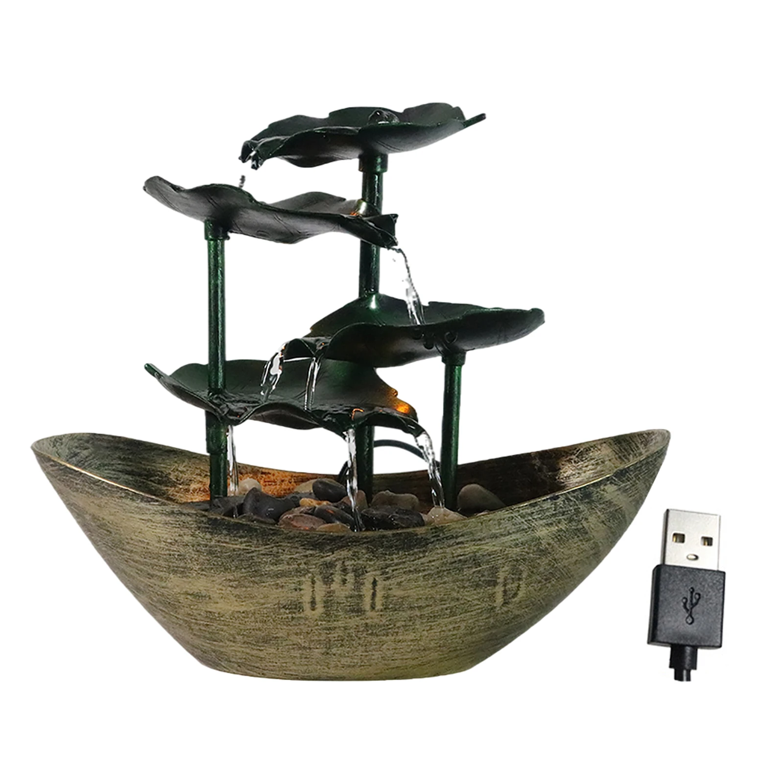 

LED Light Ornament PP Natural Waterfall Lotus Leaf Home Decor For Office Living Room Professional Tabletop Fountain Gift Indoor