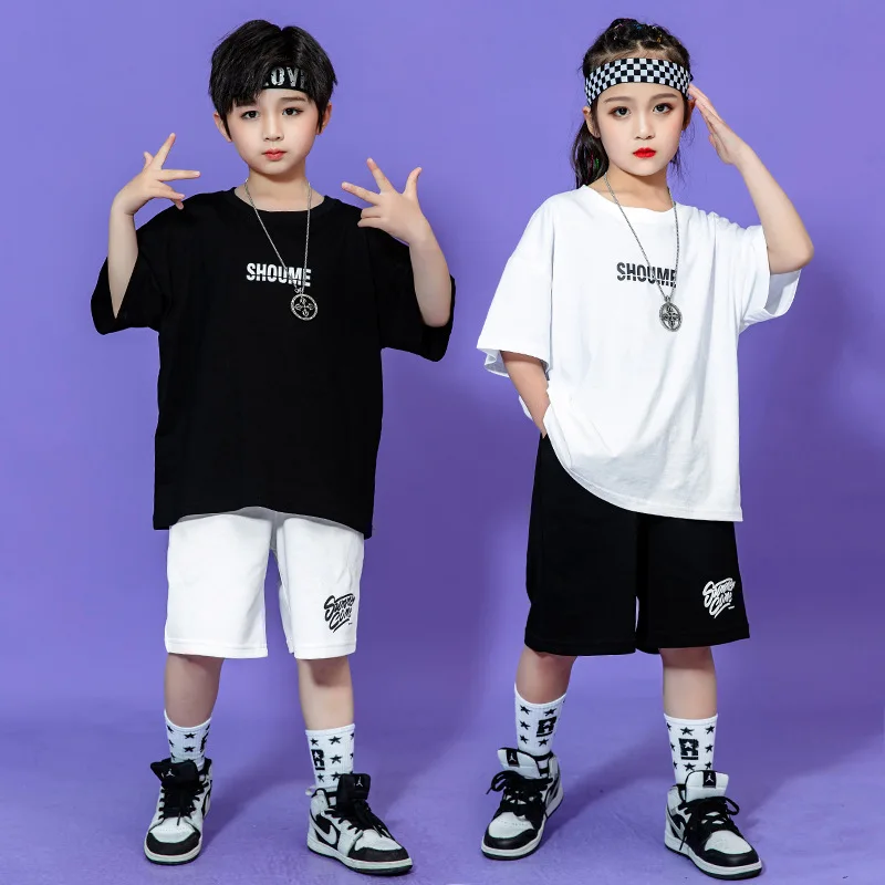 

New Children Summer Clothing Hip Hop Costume Girl Boy Street Wear Short Sleeves Tops White Vest Sport Shorts Teenager Tracksuit