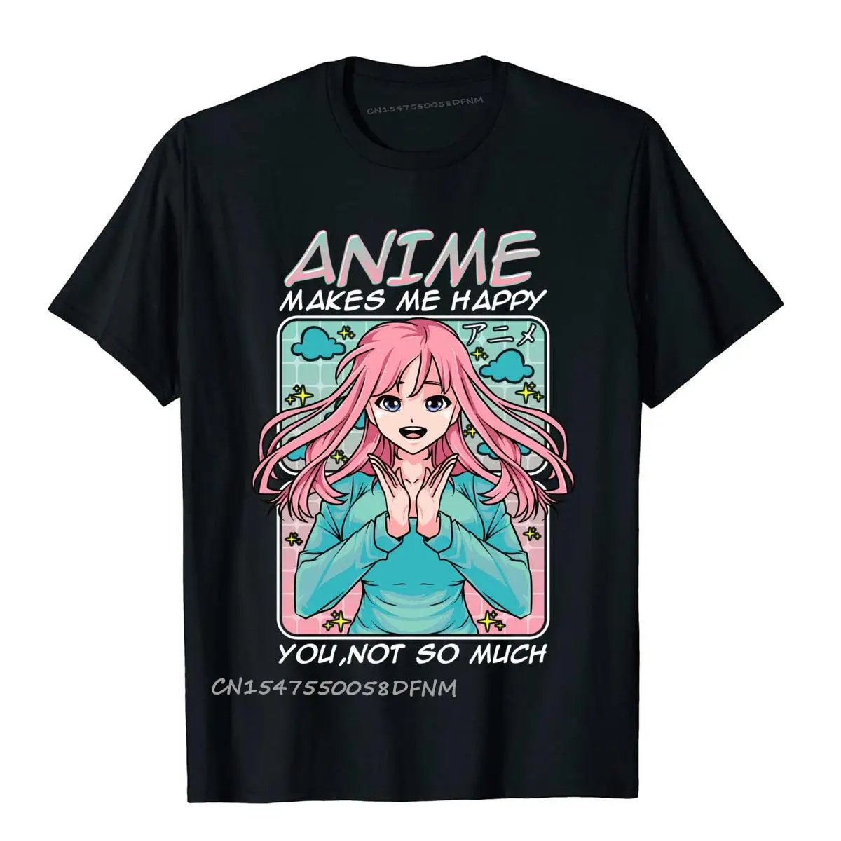 

Футболки с принтом из аниме «делает меня счастливым», топы, футболки для мужчин, специальная хлопковая Футболка с принтом