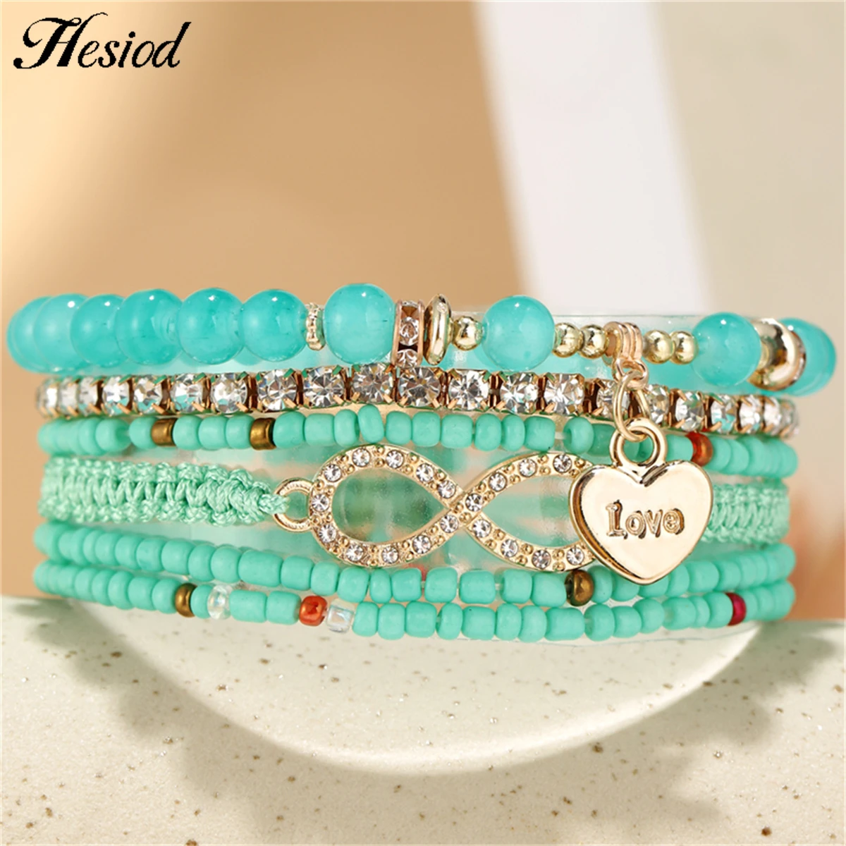 

6 Pcs/Set Colorful Beads Love Heart Alloy Zircon Infinite Bracelet For Women Men Female Male Zircon Jewelry Party Accessories