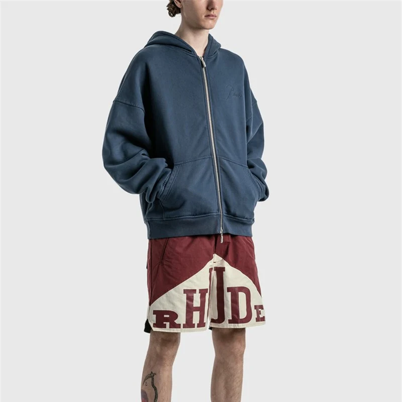 

RHUDE Vintage Splice Capsule Zipper Plush Hooded Sweater Jacket