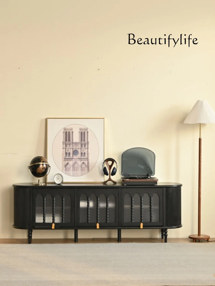 Шкаф для телевизора из массива дерева во французском стиле дымчато-черный шкаф