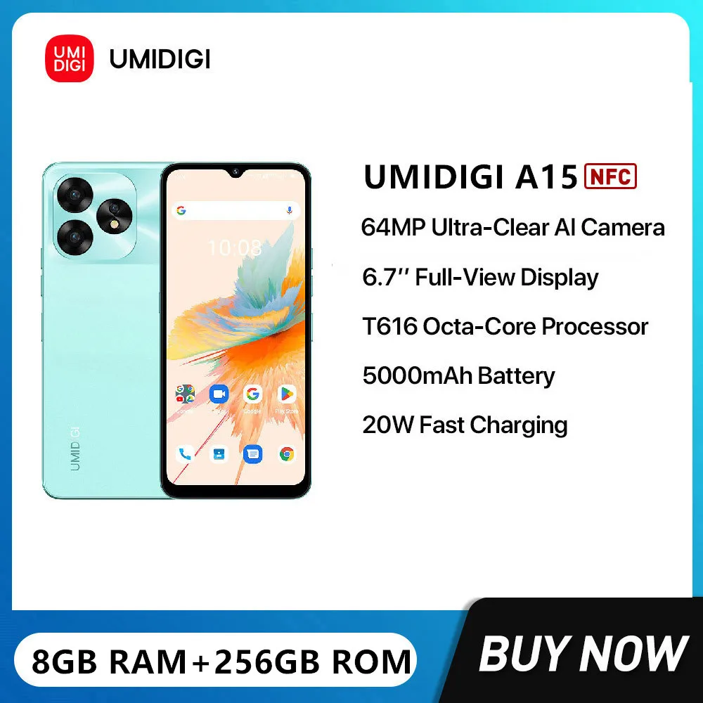 Ультратонкий смартфон UMIDIGI A15 с 6,7-дюймовым дисплеем, восьмиядерным процессором FHD, ОЗУ 8 Гб, ПЗУ 256 ГБ, 4G, мобильный телефон, 5000 мАч, Android 13, NFC для мобильного телефона