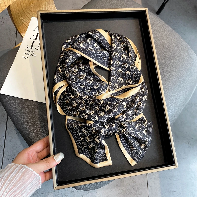 

Floral Silk Headbands Women Designer Skinny Scarf Hair Bands Ribbon Bandana Neck Scarfs Ladies Wrist Wraps Foulard 2022 New