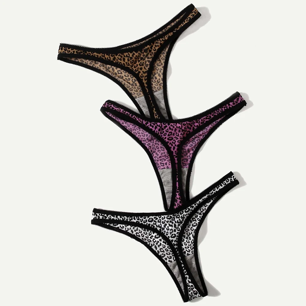 3 шт./упаковка Женские Трусы-стринги с леопардовым принтом