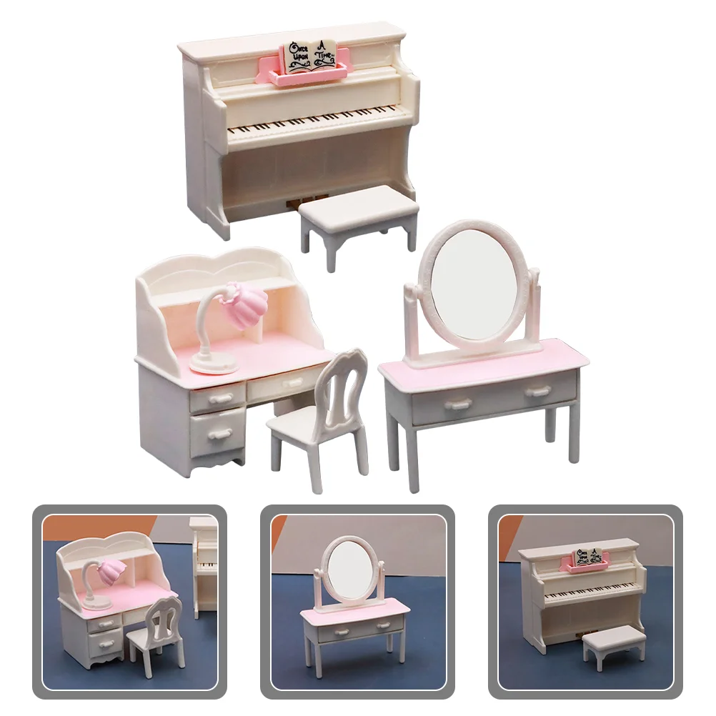 

Furniture Miniature Mini House Model Piano Toy Table Desk Accessories Chair Wooden Set 12 Miniatures Play Landscaping Dressing