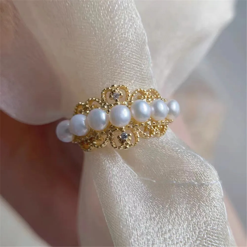 

Жемчужные маленькие аксессуары «сделай сам», ювелирные изделия из стерлингового серебра S925, кольцо из золотистого серебра с несколькими бусинами, пустая подставка для бусин 3-4 мм