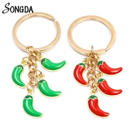 pepper keychain enamel charms key chain holder red green cute chili metal handbag women men pendant jewelry gift fashion keyring