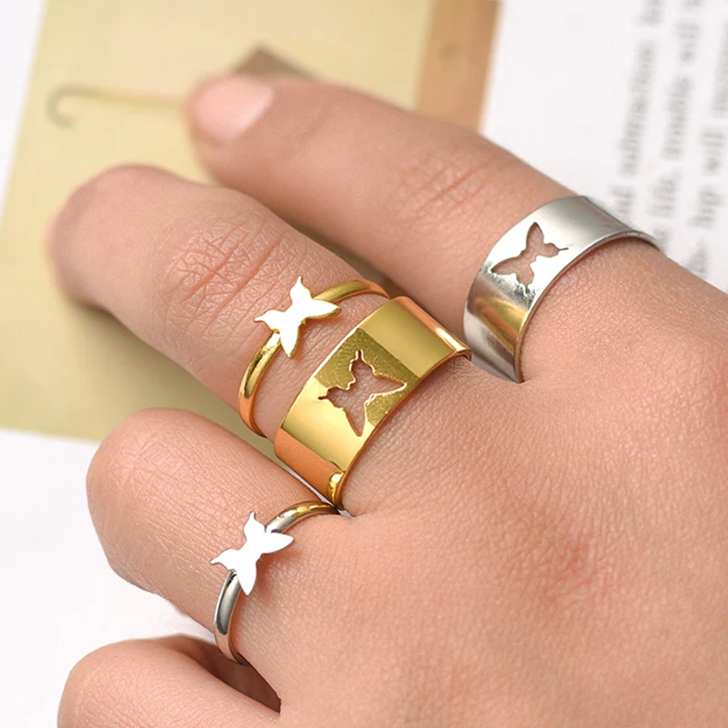 

Butterfly Paired Ring Metal Gold Silver Couple Rings Open Adjustable Ring Fit All Size Engagement Wedding Bridal Jewelry Lover