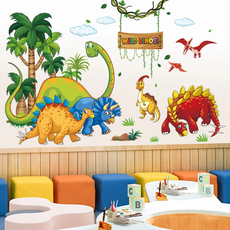 

Cartoon Animal Vinyl Wall Stickers Dinosaur Boy Girl Kids Baby Childern Bedroom Room Decoration Wallstickers Pegatinas De Pared