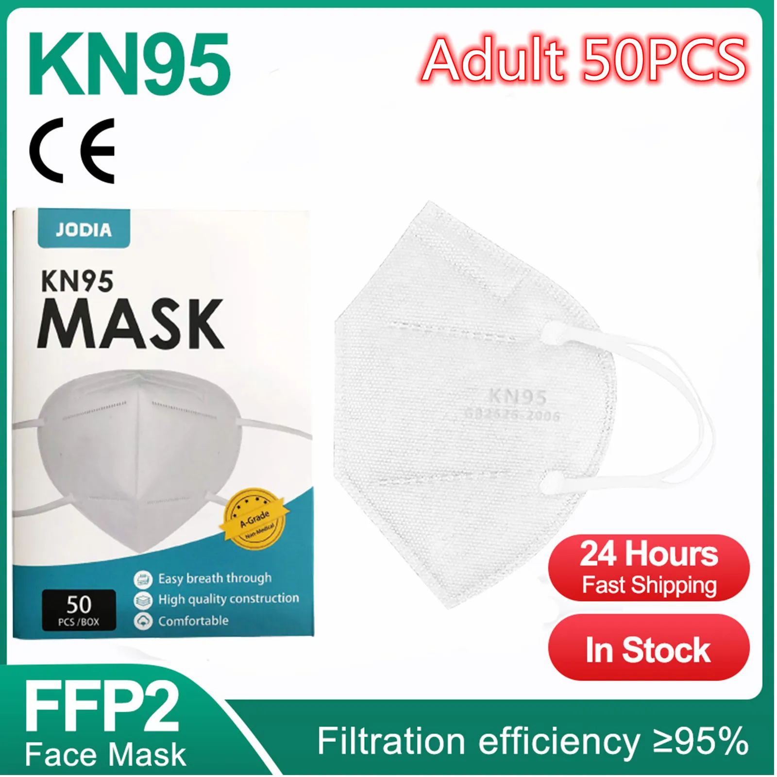 

50pcs KN95 Mask Adult White 5-Layer FFP2 CE mascarillas fpp2 Mask PM2.5 mascarillas quirurgicas homologadas Unisex Face Mask