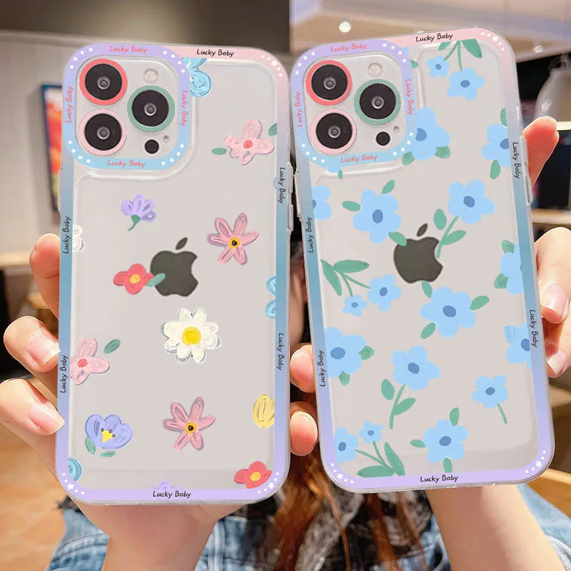 

Cute Flower Phone Case For IPhone 11 12 13 14 Mini Pro Max XR X XS TPU Clear Case For 8 7 6 Plus SE 2020