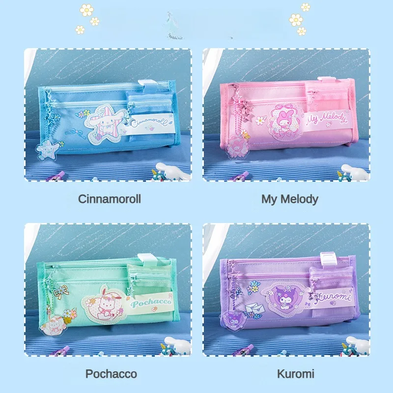 

Kawaii Sanrio Kuromi Cinnamoroll Pencil Case Cute Cartoon My Melody Pochacco Anime Multi-functional Large Capacity Canvas PenBag