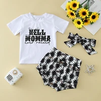 0 2 years newborn baby girls outfits 2022 summer letter printed short sleeve t shirt topsshortsheadband 3pcs clothes sets