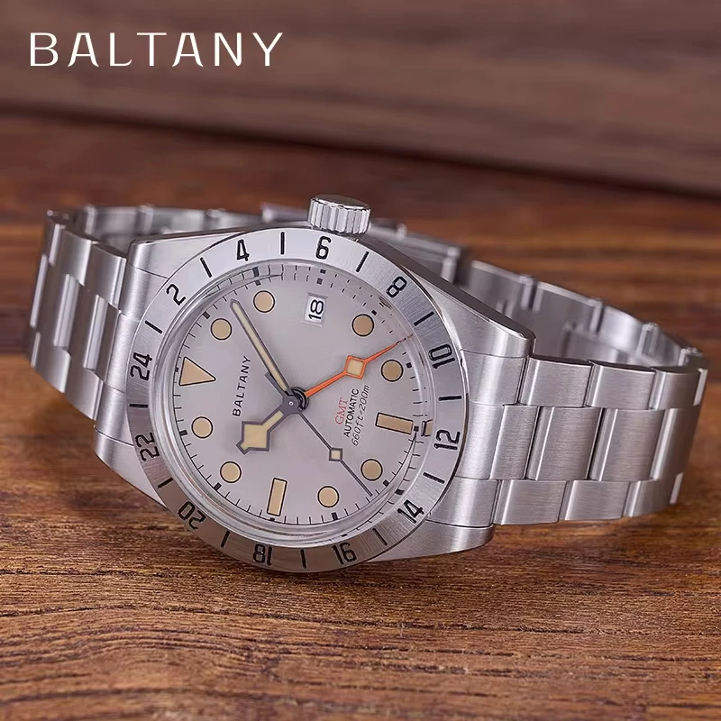 ie zegarki sportowe Baltany GMT S6073 NH34 bransoletka 39mm stała ramka stal nierdzewna Lumin 20ATM wodoodporny zegarek w stylu Vintage