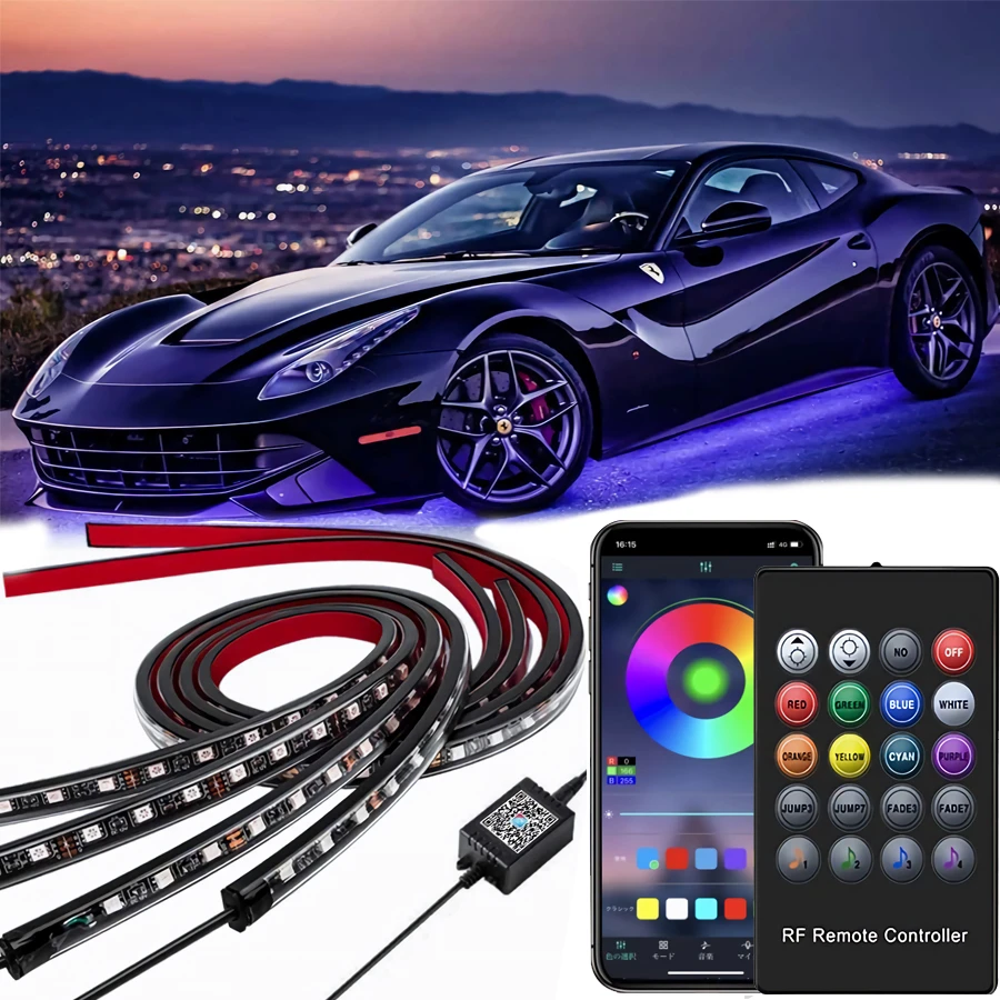 Светодиодсветодиодный гибкая лента для шасси автомобиля, неоновая декоративная RGB лампа с дистанционным управлением через приложение