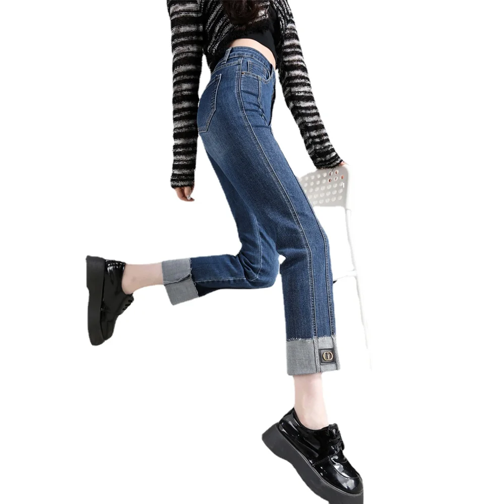 

Women's Summer Cropped Pants Blue High Waist Jeans 2023 New Korean Style Small Outfits New In Outdoor Clothes Vintage Jeans