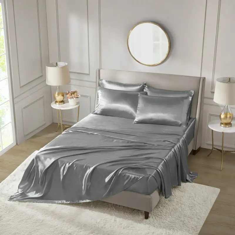 

, Soft Fade Resistant Sheets. Luxury Classics Wrinkle Free Soft Fade Resistant Satin Grey 6 PC Sheet Set - Queen Size for a Comf