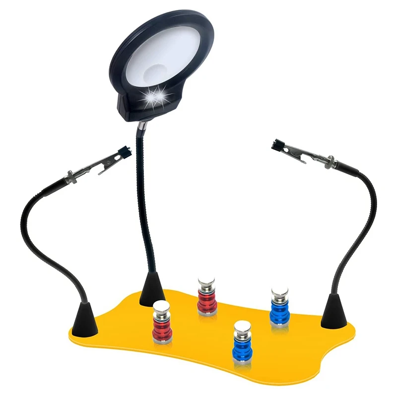 

HOT-Magnetic Welding Assistant Bracket Third-Hand Welding Tool (Yellow) With Magnifying Glass And Lightweight