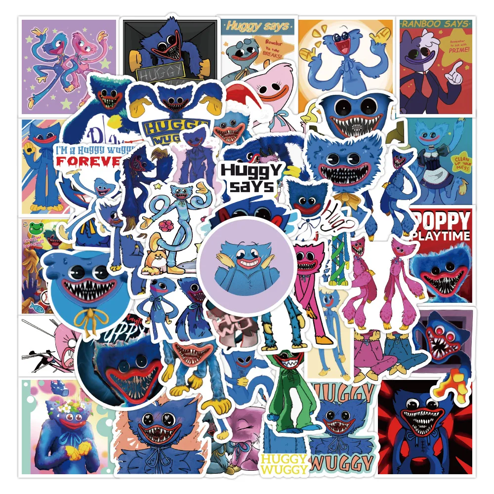 

50Pcs/set Horror Escape Game Huggy Wuggy Poppy Playtime Stickers Graffiti Kids Toy Skateboard Phone Laptop Luggage Sticker Decal