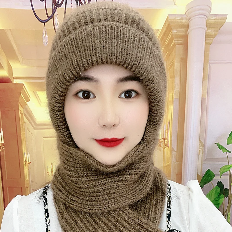 

New Fashion Female Winter Knitted Skullies Cold Proof Ear Protection Scarf Warm Girls Beanies Hat Cycling Windproof Hats Caps