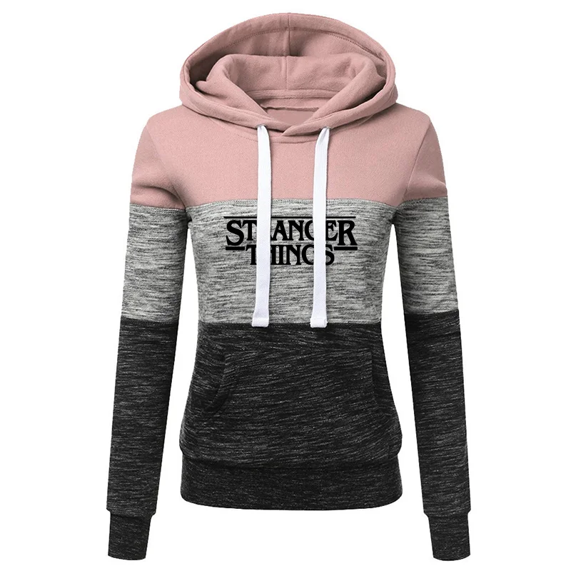 2022 Autumn&Winter Women's Strangthing Printed Spliced Hoodie Pullover Clothes Casual Sport Long Sleeve Hooded Sweatshirts