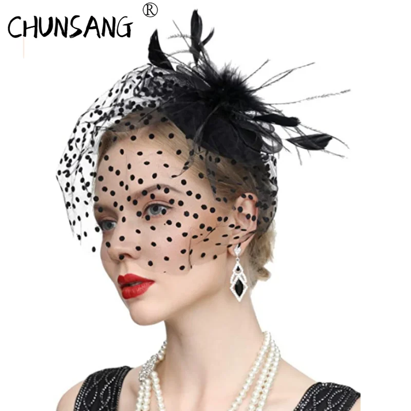 

Женская винтажная вуалетка с перьями, шляпка-асцинатор, роскошный головной убор для церкви и свадьбы, аксессуары для чая