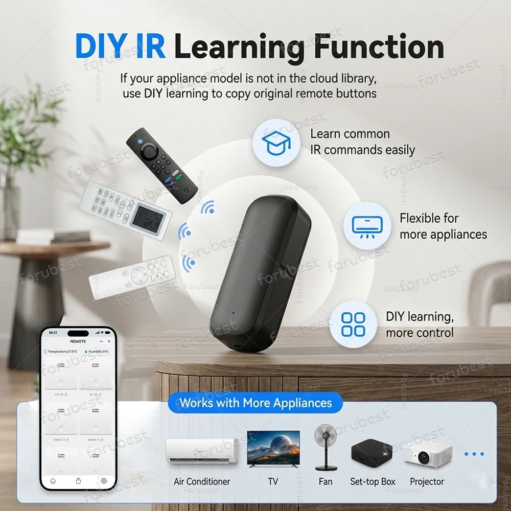 Фото Универсальный инфракрасный пульт дистанционного управления ZigBee Smart IR для умного дома, совместим с Alexa, Google Home, Tuya, Z2M (требуется хаб) №3