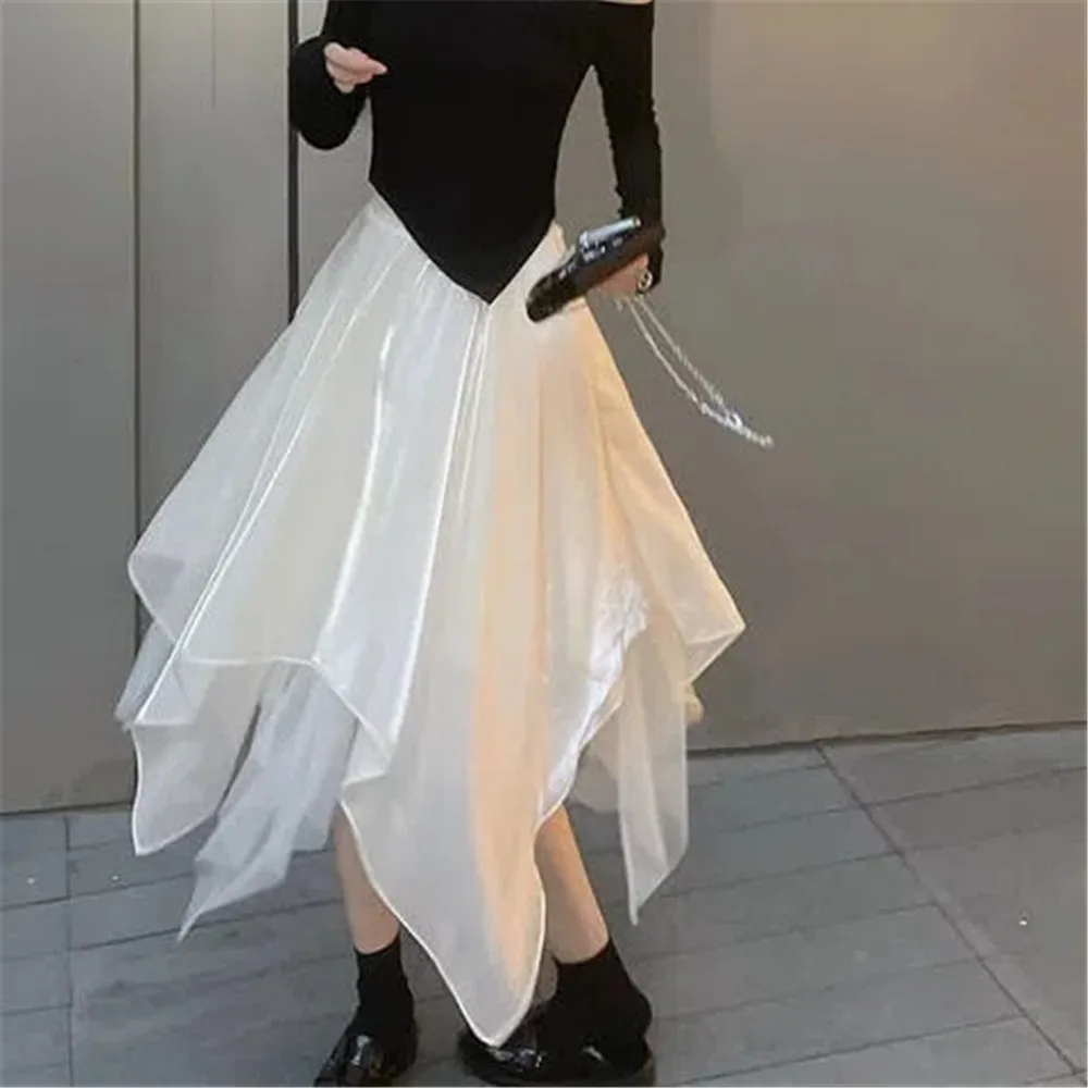 

Irregular Tulle Skirt Women Summer Up Party Petticoat Ball Gown Plain Lady Casual Elegant Chic Beach Cocktail Black Gothic Skirt