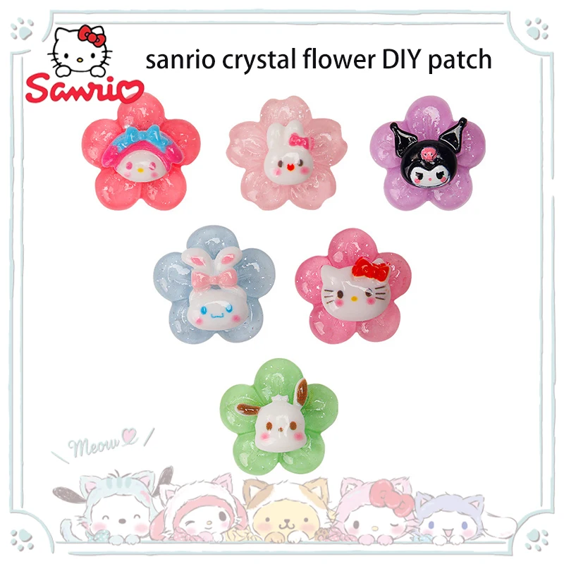 

10 шт. Sanrio Kuromi Hello Kitty моя мелодия Хрустальный цветок Diy аксессуары Аниме Фигурка Kawaii шпилька для волос пластырь девушка подарок