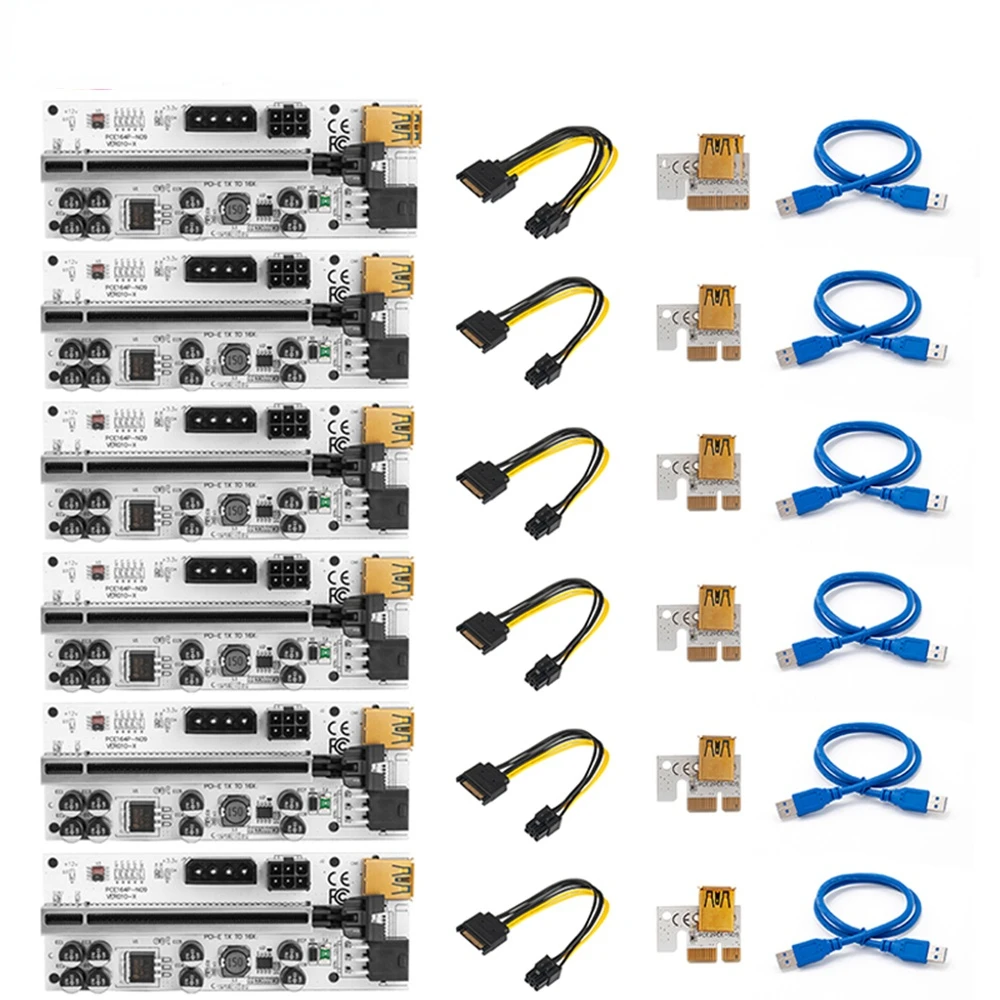 

RGeek 6 шт. новейший VER010 USB 3.0 PCI-E Райзер PCI Express 1X 4x 8x 16x Райзер адаптер карта SATA 15pin до 6pin кабель питания