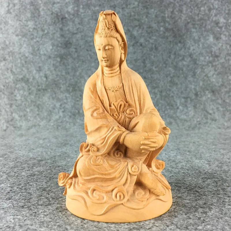 

2pcs/lot Wholesale Quality Exquisite Boxwood Handmade Carving Classic Buddhsit Free Guanyin Bodhisattva Putting Decorations
