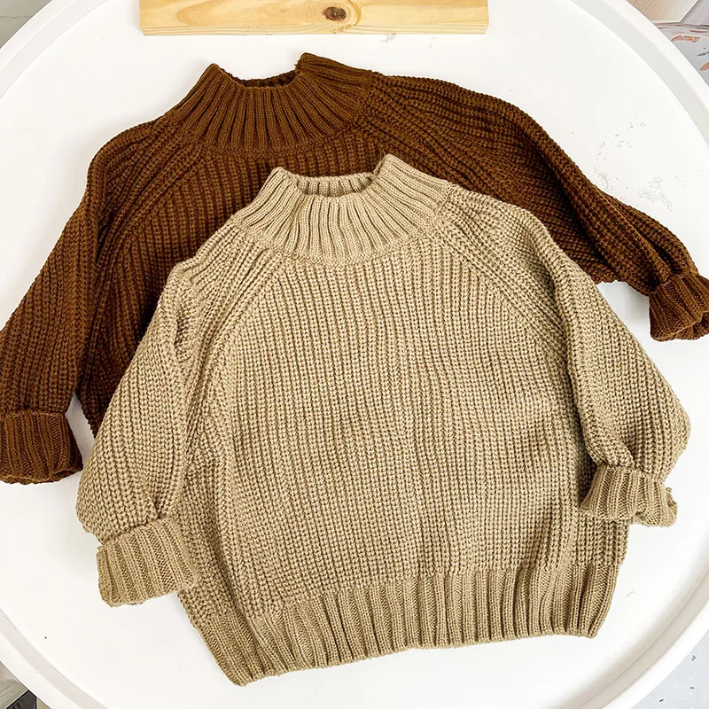 

Girls Sweater Wool Coat Knitting 2022 Beige Thicken Warm Winter Autumn Bottoming Shirt Children's Clothing