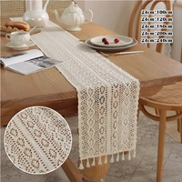 nordic style handmade crochet table flag rectangle with fringed lace beige hollow tablecloth wedding party tabletop decoration