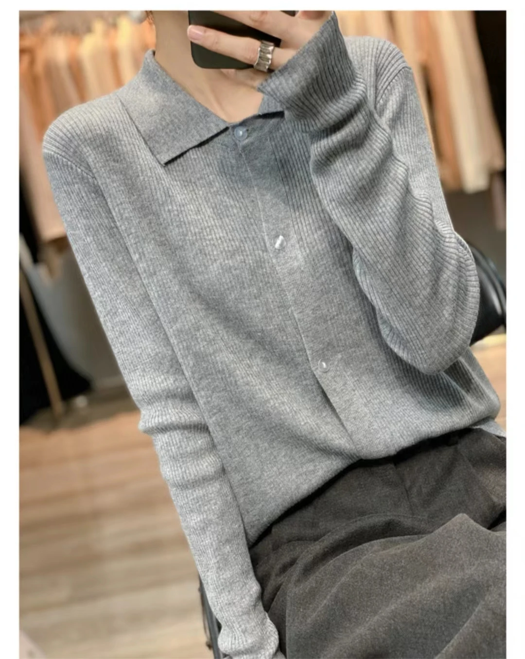 Лидер продаж 2024 женский кашемировый свитер вязаный кардиган с воротником-поло