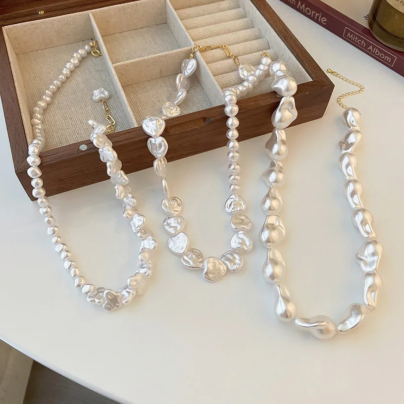 

Minar Elegant Irregular Baroque Pearl Necklace for Women Love Heart Geometric Pearls Beaded Chokers Necklaces Birthday Gifts