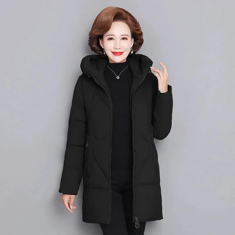 

Winter Jacket Women 2023 New Middle-aged Mother Long Fashion Cotton Padded Coat Female Hooded Loose Large Size Thick Parkas