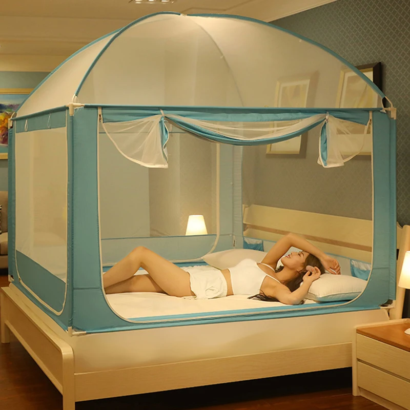 

Sliding Anti Mosquito Net Fabric Bed Curtain Marriage Girl Bed Sky Mosquito Net Landing Net Folding Klamboe Bedroom Decoration