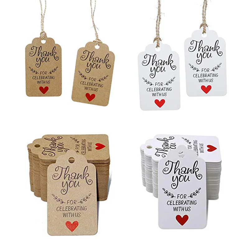 

100pcs Packaging Tags Handmade Hang Tag Kraft Paper Tags Thank You Gift Box Tag Labels for DIY Wedding Party Gift or Candy Tags