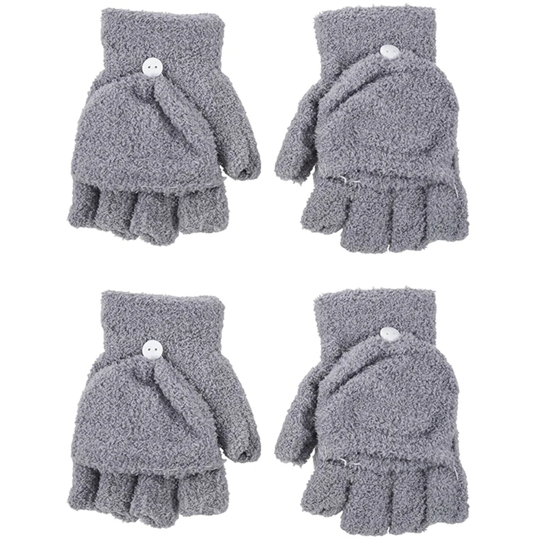 

NEW-2Pair Girls Cute Fluffy Hand Wrist Warmer Soft Winter Fingerless Gloves Women Mitten Dark Gray