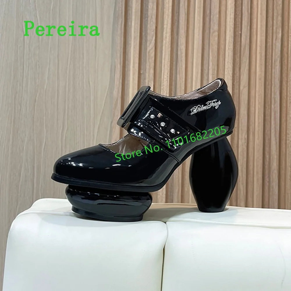 Gold Strange Heel Pumps Women's New Arrival Solid Platform Round Toe Patent Leather Fashion Elegant Shoes For Free Shipping