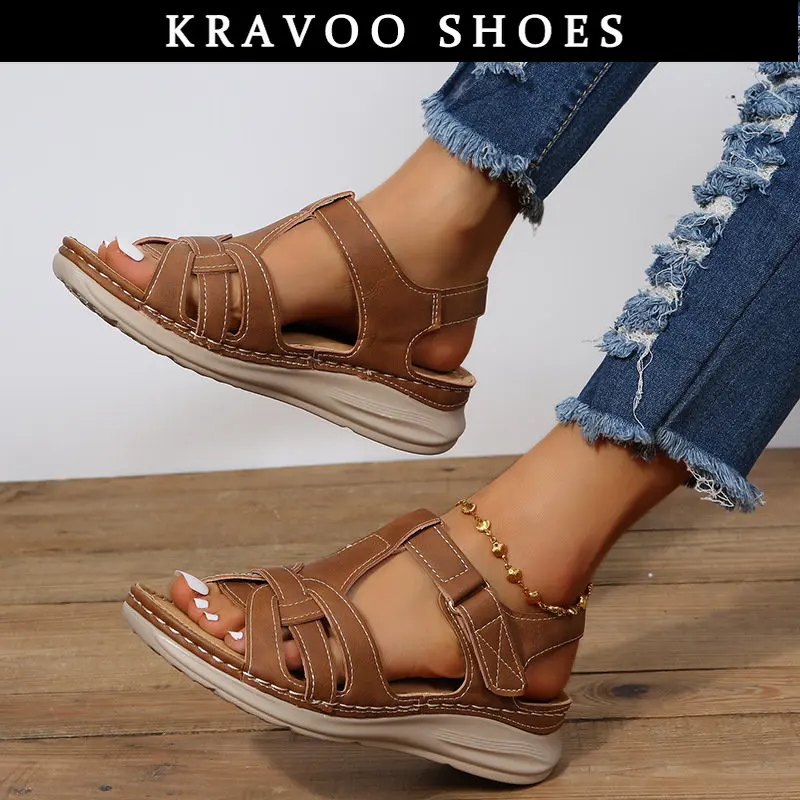 

KRAVOO Big Size Shoes Women Wedge Heel Sandals Women's Solid Color Slippers Ladies Shoes Beach Holiday 2023 New Shoes Summer